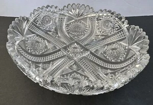 Vintage American Brilliant Cut Glass Low Bowl Fruit Bowl Scalloped Sawtooth Edge - Picture 1 of 8