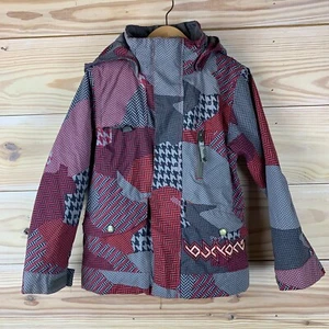 Burton Dryride Jacket Kids XS 3/4 Red Grey Check Snowboard Winter Coat - Picture 1 of 22