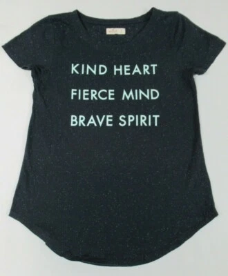 Camiseta feminina pequena azul HOLLISTER KIND HEART FIERCE MIND BRAVE SPIRIT F697 - Imagem 1 de 3