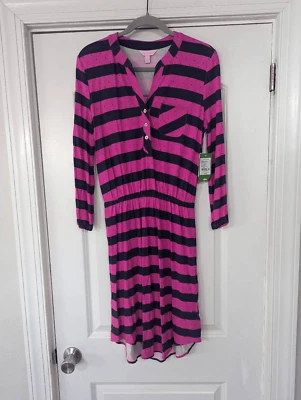 Платье Lilly Pulitzer Beckett женское размер маленький мамбо розовое/темно-синее в полоску новое с ценниками - Изображение 1 из 4