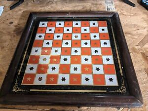 Antique Reverse Painted Glass Chess Board In Wood Frame