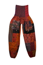 Boho HAREM PANTS Gypsy Hippy Patchwork Loose Pant Summer RED Cotton YOGA PANTS M