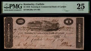 ¡Billete roto de $1 BANCO AGRÍCOLA Y COMERCIAL 1819 de CARLISLE, KY! - Imagen 1 de 2
