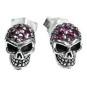 Orecchini teschio rubino in argento sterling 925 - Immagine 1 di 4