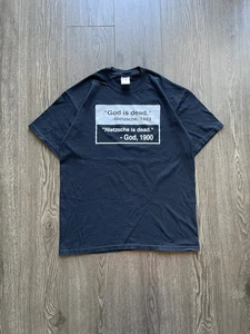 Vintage Y2K T-Shirt "God is dead Nietzsche is dead" schwarz Large Jesus Philosophie - Bild 1 von 6