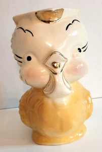 Vintage Shawnee Vogel Küken Eule Milchkännchen Krug gelbe Keramik mit Goldrand - Bild 1 von 7