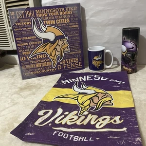 Minnesota Vikings Fan Lot Mug Tumbler Banner Sign NFL - Picture 1 of 8