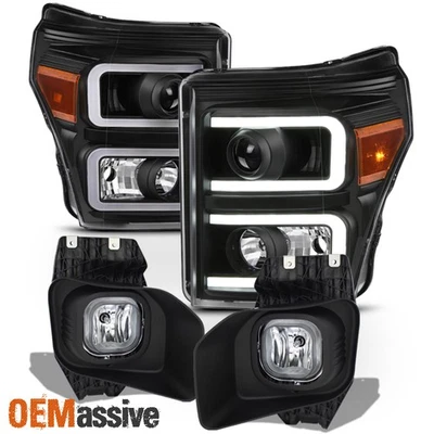 Faros negros tubo LED Super Duty Fit 11-16 Ford F250 F350 F450 con luces antiniebla Foto 1 de 4