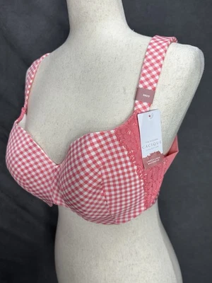 NUEVO CON ETIQUETAS SUJETADOR BALCONETTE CACIQUE LIGERAMENTE FORRADO!  Guinga rosa y blanca 38 DD 6-116 Foto 1 de 4