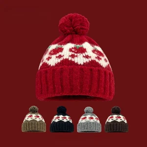 Cappello donna lavorato a maglia pom berretto invernale caldo termico sci ciliegia casual dolce - Foto 1 di 15