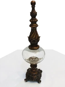 Vintage Brass Finish Wood Statue Orb Lamp Decor - Picture 1 of 10