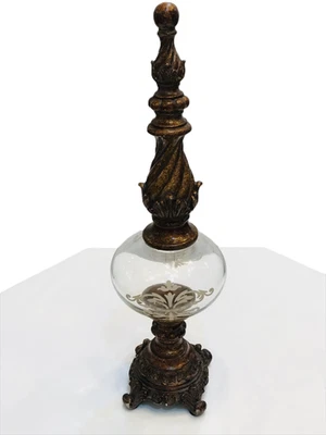 Lámpara orbe estatua madera acabado latón vintage decoración Foto 1 de 4