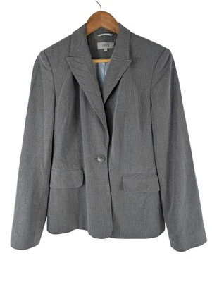 M&S Grey Blazer, Single Breasted Lined Jacket, Striped Detail Size UK 12 - Image 1 of 4