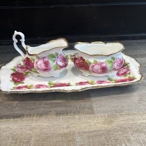 Royal Albert Old English Rose Set Creamer Open Sugar Bowl with Tray Bone China - Picture 1 of 21