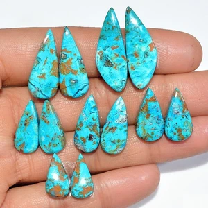 6 Pairs 74 Cts Natural Chrysocolla Cabochon Gemstone Pair Lot 28x8 14x5mm #17315 - Picture 1 of 6