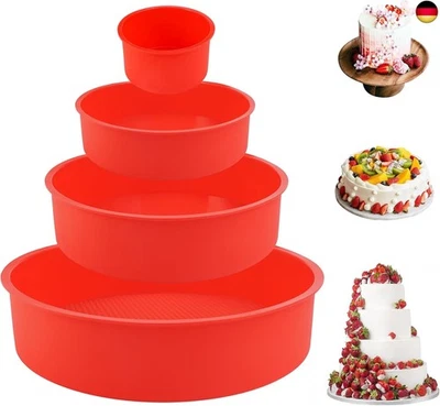 Silikon Backform Rund, 4 Stück Kuchenformen Set Antihaft für Schichtkuchen, K - Bild 1 von 4