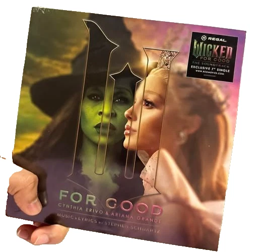 Wicked For Good Regal cinemas exclusive 7" ariana grande black glitter For Good - Image 1 of 2