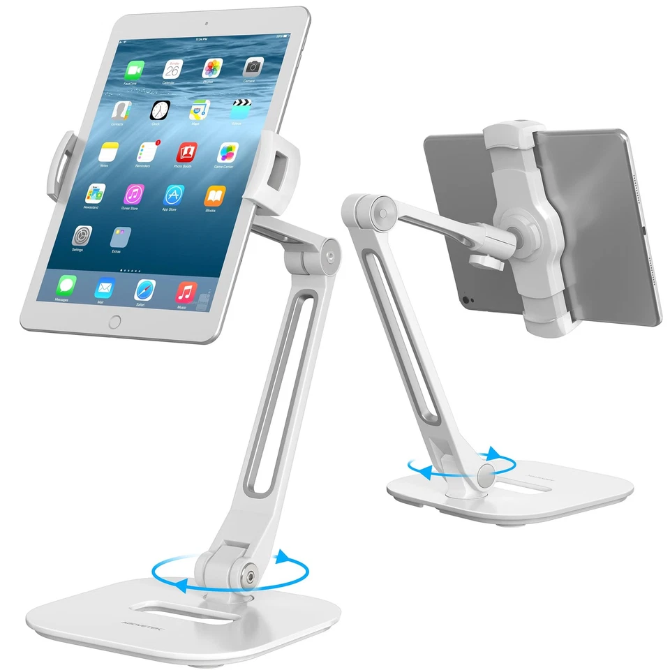 Long Arm Aluminum Tablet Stand Folding iPad With 360 Swivel iPhone Clamp Mount