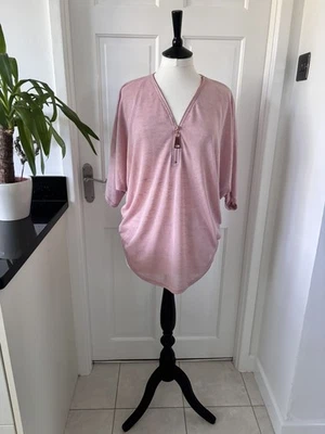BNWT .. BLUE VANILLA .. Pink Batwing Oversized Top with Rose Gold Zip Sz S/M - Image 1 of 4