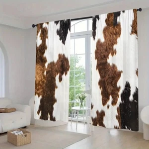 2Pcs BrownCow Spots Farm Style Window Curtain Drapes Bedroom Living Room Kitchen - Picture 1 of 19