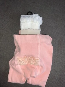 M&S Tights 2 Pairs Frilly Bum Cotton Rich Supersoft 0-6m 69cm Pink White BNWT - Picture 1 of 1