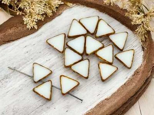 12mm White Picasso Top Drilled Czech Glass Table Cut Triangle Beads 20 Beads - Picture 1 of 4