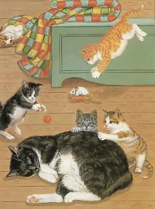 Cat Lovers Greeting Card Kittens Playing Art Blank Cats Cards Collection Vintage - Picture 1 of 2