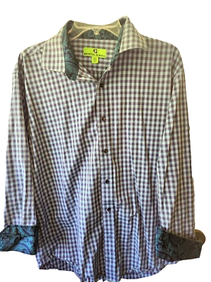 Bristol & Bull Shirt Mens Large Cotton Purple Plaid Flip Cuff Button Up - Image 1 of 3