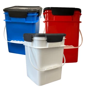 4 Gallon Square Food Grade Bucket Pail with Plastic Handles lids- Made in USA - Picture 1 of 10