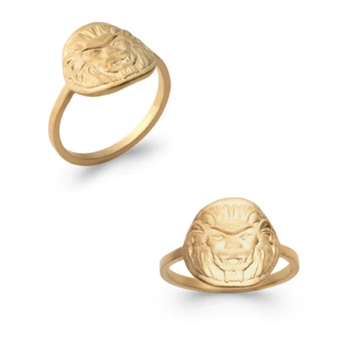 Bague Pièce Médaille Motif Tête de Lion En Plaqué or 18 Carats Tailles au Choix - Photo 1/1