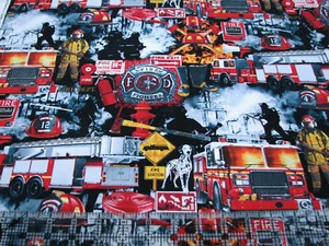 3 Yards Cotton Fabric - Timeless Treasures Firefighter Scenic Collage First Res - Picture 1 of 1
