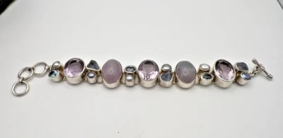 Starborn heavy 925 Sterling bracelet with aquamarines, amethysts, pearls, etc. - Image 1 of 4