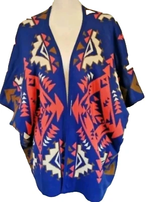 Cardigã Flying Tomato Western drapeado quimono manga curta multicolorido azul P/M - Imagem 1 de 4
