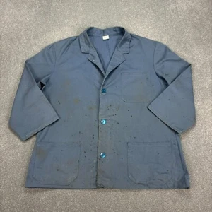 VINTAGE French Jacket Adult Large Blue Chore Canvas Workwear Distressed Men - Picture 1 of 7