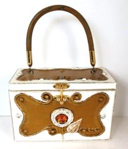 NEAR MINT - Enid Collins Of Texas 1960s Wood Purse Box Bag - Papier Mache - Picture 1 of 19