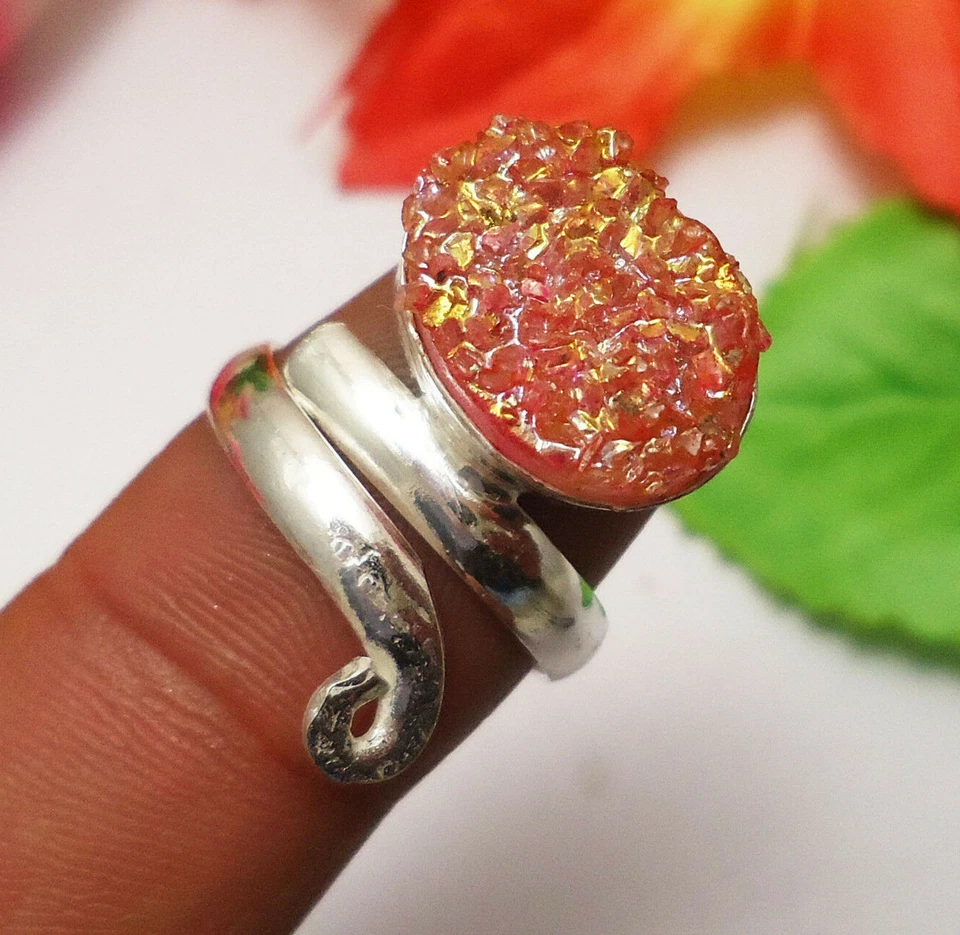 Anillo ajustable de piedras preciosas Druzy con superposición de plata 925 U195-A114 Foto 1 de 1