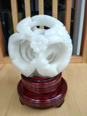 Excellent Jade Ball Lucky Geomantic Omen Puzzle Sphere 5 Layers Carven Display R
