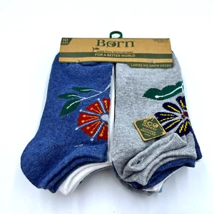 Born 10 Pair Women No Show Socks Set Solids and Floral Print Blues Gray White - Picture 1 of 11