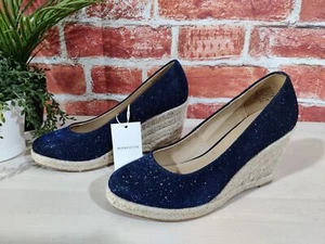 BNWT MONSOON NAVY BLUE SHOES UK 5 EU 38 SPARKLE ESPADRILLE WEDGE WOMENS RRP £65 - Picture 1 of 7