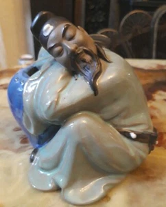 Schöne Vintage chinesische Szechwan Mann schläft gegen Krug Figur Vase - Bild 1 von 7