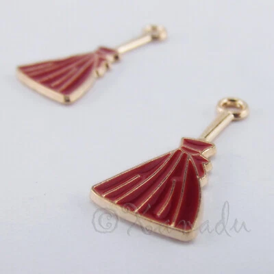 Witch Broom 24mm Halloween Enamel Gold Plated Charms C3935 - 5, 10, 20PCs - Image 1 of 3
