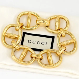 GUCCI Bracciale Catena Morso di Cavallo 8,6" Tono Oro Autentico con Borsa #5922 - Foto 1 di 6