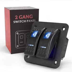 2 Gang Rocker Switch Aluminum Panel with Blue LED Light Waterproof 5 Pin - Picture 1 of 7