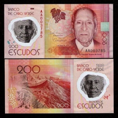 Cape Verde 200 ESCUDOS P-71 2014 Volcano UNC Low # AA Prefix First Polymer NOTE - Image 1 of 4