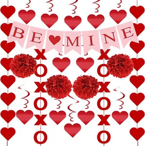 21Pcs Valentines Day Decorations Set Pre-Assembled Hanging Heart Swirls Banner - Picture 1 of 12