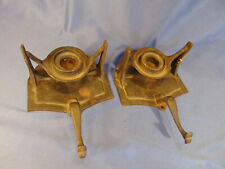 2 Vintage candle holders wall mount table black cast iron Early Americana style 