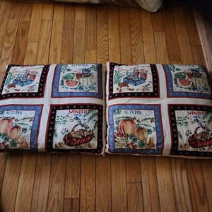 Juego de 2 almohadas de edredón de panel de tela azul rojo 17 pulgadas estaciones cuadradas - Imagen 1 de 14