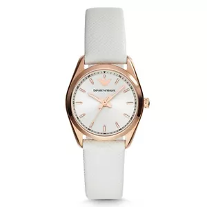 NUOVO OROLOGIO DI DESIGN EMPORIO ARMANI DONNA AR6033 PELLE BIANCA ORO ROSA - Foto 1 di 6