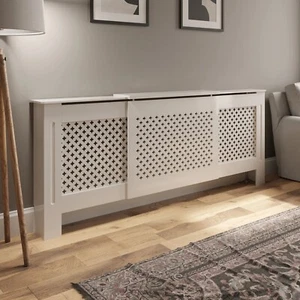 White Radiator Cover - Adjustable Cross Pattern Style 1410 2050mm MDF Rectangle - Picture 1 of 7