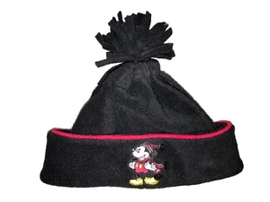 Vintage Disneyland Resort Mickey Mouse Kids Beanie Black Fleece Fringe Pom Hat - Picture 1 of 6